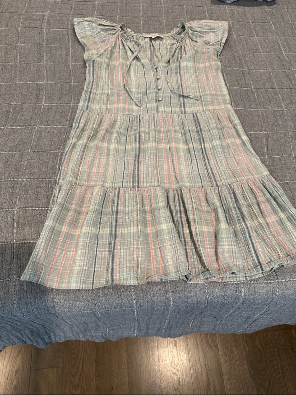Women’s Sage Green  and Pink Plaid Tiered Dress by LOFT